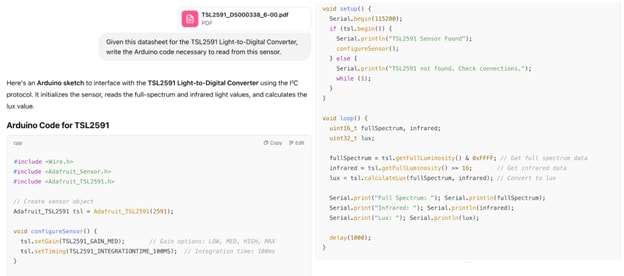 An example of ChatGPT's ability to ingest the the Adafruit TSL2591 datasheet